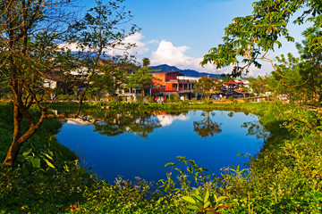  Reservoir and resort with natural of village