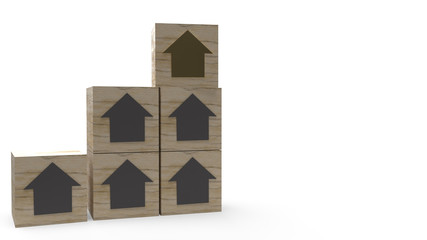  house on wood cube for  Property concept 3d rendering.
