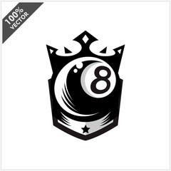 Fototapeta premium Billiard 8 Ball King Logo Vector 