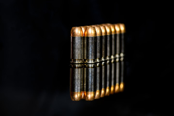 40 Caliber hollow point ammunition on black background