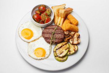 british breakfast on a white background