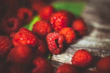 Raspberries close up view. Macro photo raspberry.