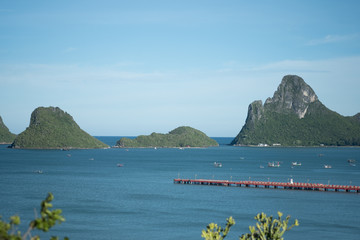 The gulf of Prachuap Khiri Khan, Thailand with bay and mountain landscape