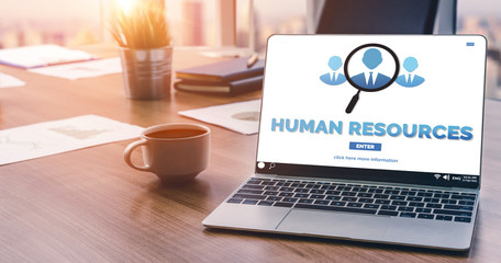 Human Resources Recruitment and People Networking Concept. Modern graphic interface showing...