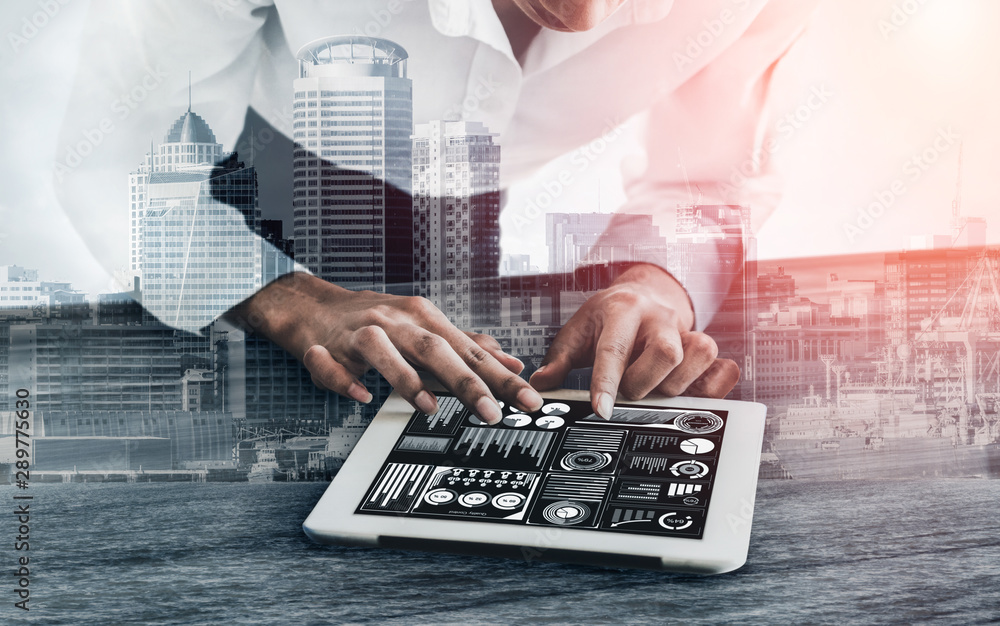 Poster data analysis for business and finance concept. graphic interface showing future computer technology