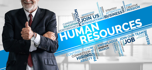 Human Resources Recruitment and People Networking Concept. Modern graphic interface showing...
