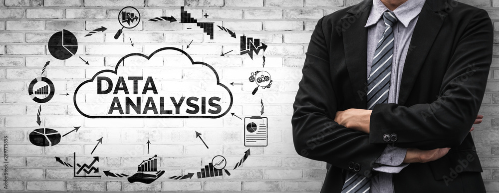 Poster data analysis for business and finance concept. graphic interface showing future computer technology