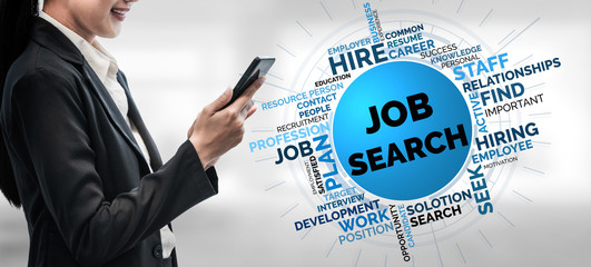 Human Resources Recruitment and People Networking Concept. Modern graphic interface showing...