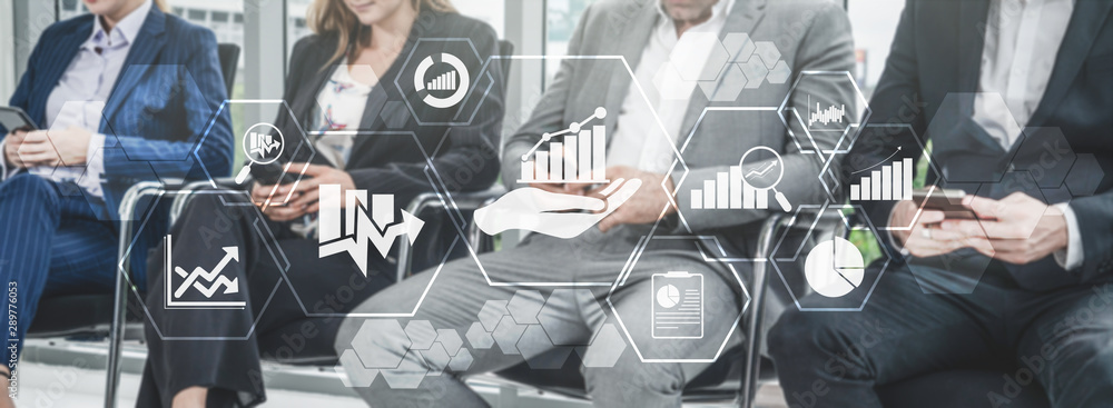 Poster data analysis for business and finance concept. graphic interface showing future computer technology