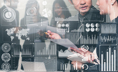 Big Data Technology for Business Finance Analytic Concept. Modern graphic interface shows massive...