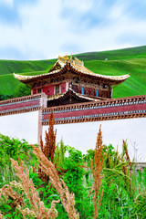 Arou Temple（A’rou Temple） in Qinghai Province, China. Chinese Tibetan Buddhist temple