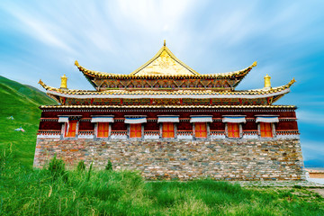 Arou Temple（A’rou Temple） in Qinghai Province, China. Chinese Tibetan Buddhist temple