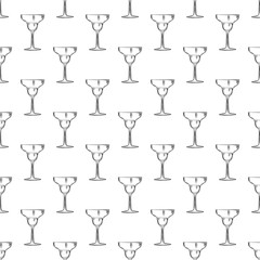 Hand drawn empty margarita glass sketch seamless pattern.