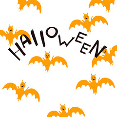 Fototapeta na wymiar vector illustration of orange bats on a white background lettering halloween for poster banner swirl party invitation