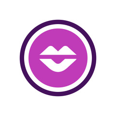 Woman lips icon, purple circle shape logo, vector illustration design