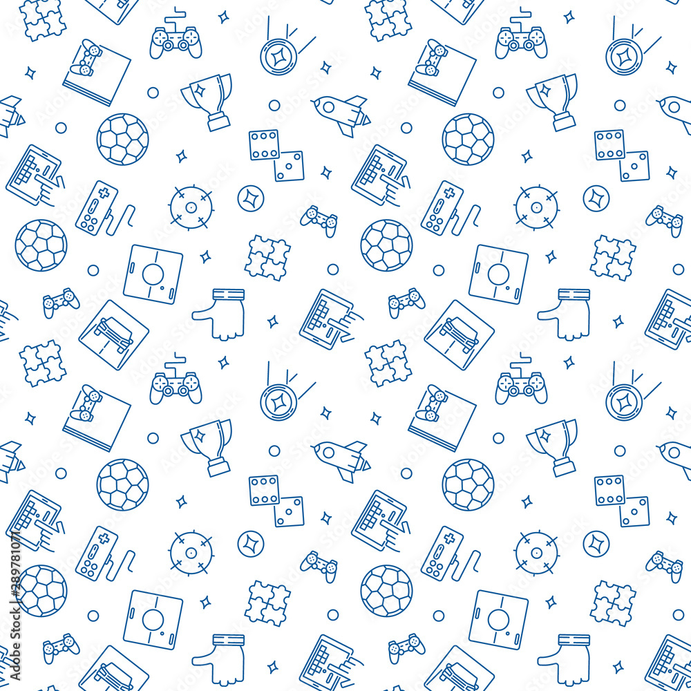 Poster games vector concept seamless pattern in thin line style