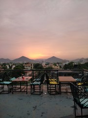 Fototapeta premium cafe on beach at sunset