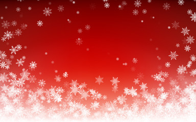 Holiday winter background for Merry Christmas and Happy New Year. Falling white snowflakes on red background. Winter falling snow. Vector illustration