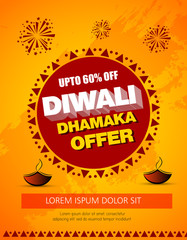 Fototapeta premium Diwali Festival Sale Design Template with 40% Discount Tag and Creative Lamps, Floral Ornament, Abstract Background