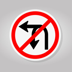 Do Not Turn Left Or U- Turn Left Traffic Road Sign Isolate On White Background,Vector Illustration