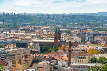 Fototapeta na wymiar Panorama of the Smichov district in Prague overlooking St. Wenceslas Cathedral