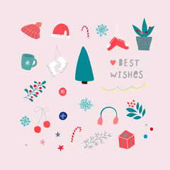 Merry Christmas tree snow winter season postcard
