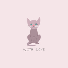 Fototapeta premium Cat illustration lettering postcard