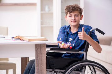 Disabled kid preparing for school at home
