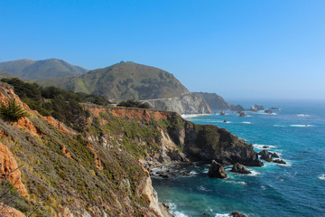 View of Bixby Creek Bridge from one of the viewpoints along Pacific Coast Highway, California, USA
