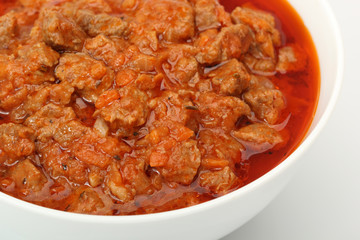 Bowl with Beef Stew, isolated on a white background