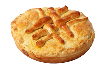 Pie with stuffing, isolated on white