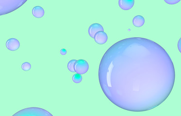 Abstract colorful 3d art background. Glossy Holographic floating liquid blobs, soap bubbles, metaballs.