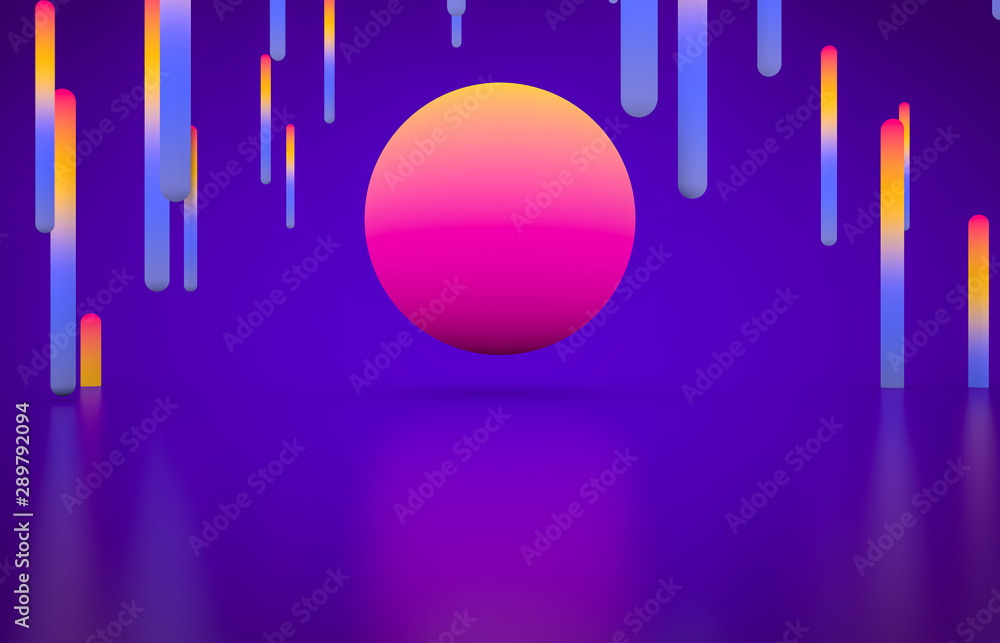 Leinwandbilder futuristic geometric shape empty stage with glowing neon color. abstract 3d render background.