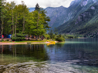 Panoramic view of Lake Bohinj, the largest permanent lake in Slovenia. It is located within the...