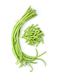 long beans isolated on white background. top view