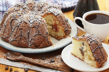 A biscuit cake with chocolate
