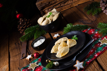 Polish Christmas pierogi with sauerkraut and mushrooms