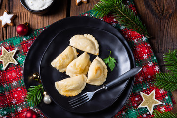 Polish Christmas pierogi with sauerkraut and mushrooms