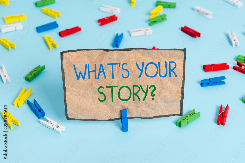 Fototapete handwriting text writing what s is your story question. conceptual photo analysisner of asking demon