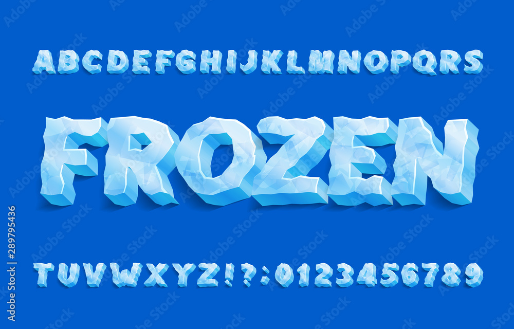 Fototapete frozen alphabet font. 3d ice letters and numbers with shadow. stock vector typeface for your typogra