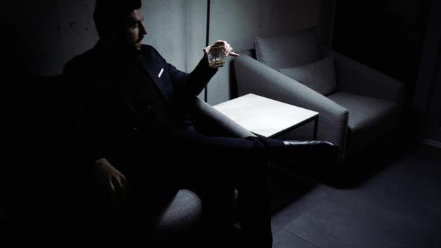 Various shots of business man drinking whisky/ beer in a fancy bar lounge next to the fire, giving a moody, wintery feel. Shot on the Sony a7iii and Ronin S.