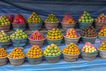 Group ripe fresh fruit on the local street market in Island Bali, Ubud, Indonesia
