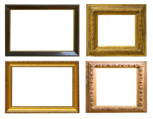 Set of antique picture frames isolated on white background