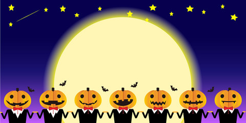 Naklejka premium ハロウィンの背景：かぼちゃのランタンと月