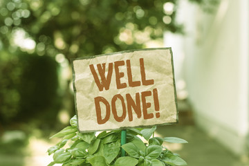 Writing note showing Well Done. Business concept for used praising demonstrating or group for...