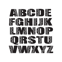 Vector artistic font with ornament. Vector alphabet