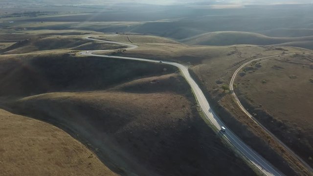 Aerial mountain road in Chechen Republic, North Caucasus, Russia