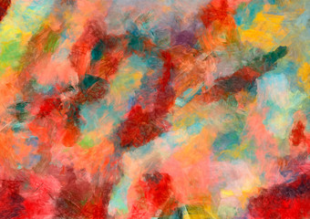 Fototapeta na wymiar Abstract art background. Oil painting on canvas. Color texture. Fragment of artwork. Spots of oil paint. Brushstrokes of paint. Modern art. Contemporary art. Colorful canvas.