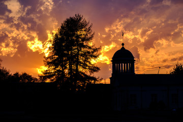 silhouette of the tower with columns old architecture historical monument in Kamensk-Uralsky Russia Sverdlovsk region