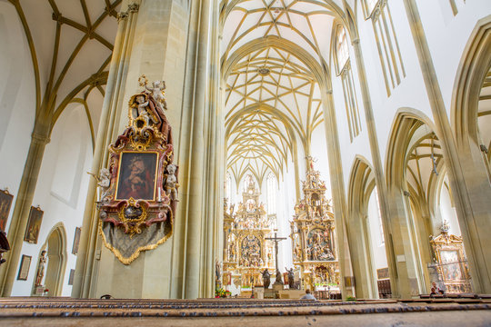 Inside of the St. Ulrich and St. Afra's Abbey Catholic Churc in Augsburg, Bavaria, Germany. Long history monastery and Basilica. This is the Catholic site, there is another Protestant church.